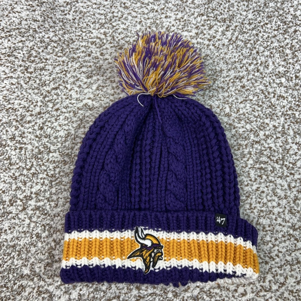 Minnesota Vikings Hat Beanie Womens One Size Purple NFL Football '47 Pom Knit